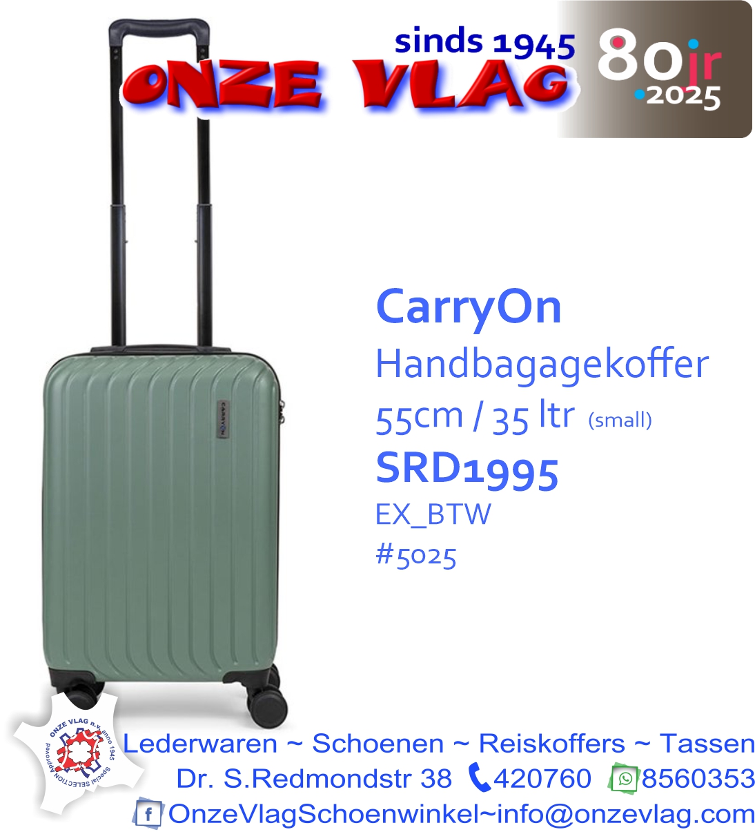 5025 carryon luggage 55cm groen