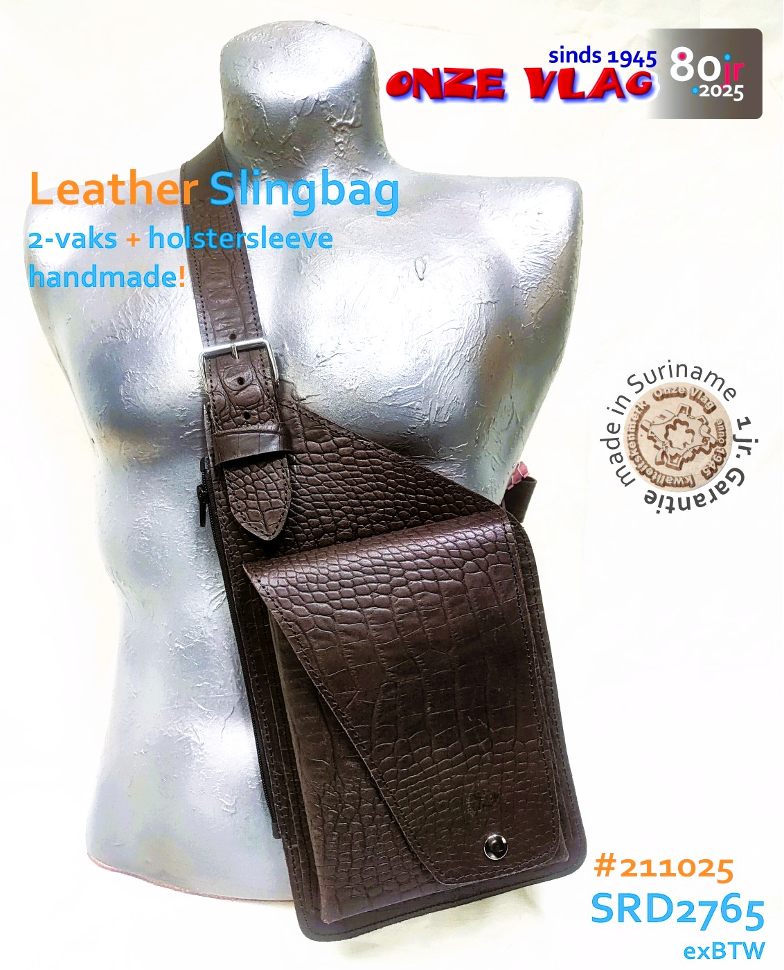 leather slingbag 211025 croc dbruin